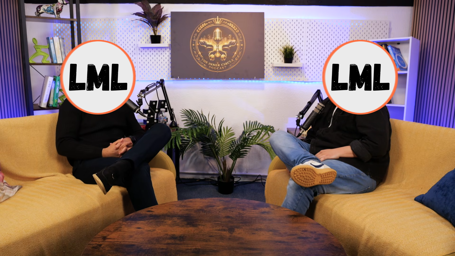 London Media Lounge podcast studio set 1 with professional lighting and microphones